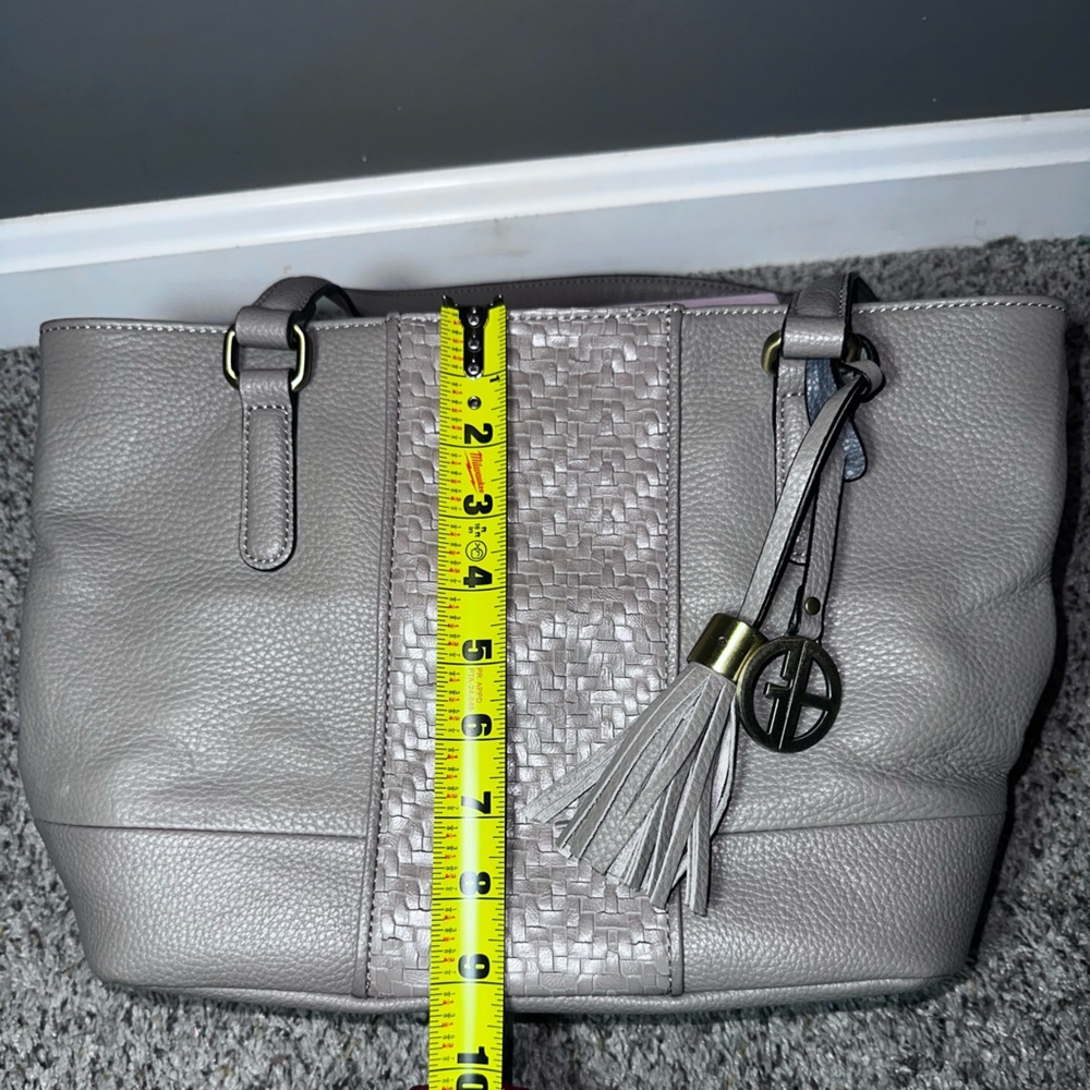 Giani Bernini Taupe Pebbled Leather Tote Bag with Tassel & Woven Accent - Picture 8 of 13